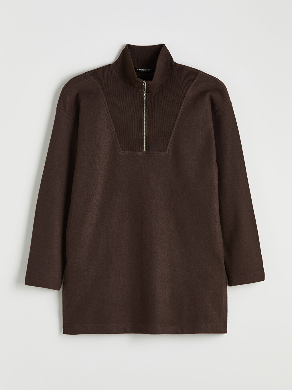 Kahverengi Dik Yaka Kadın Sweatshirt Tunik	