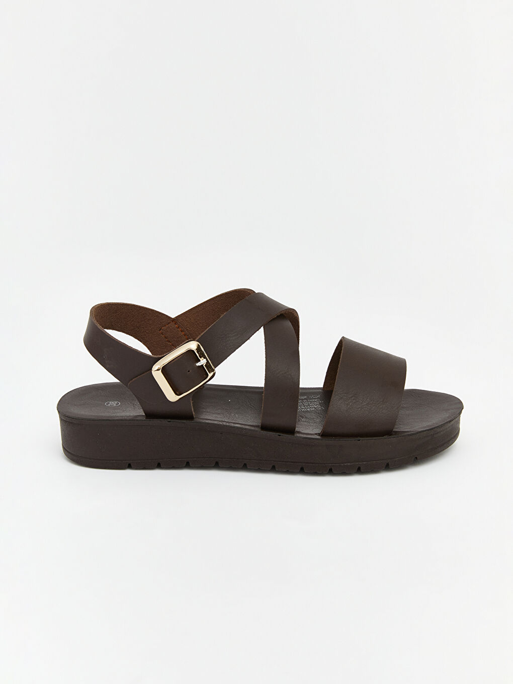 Kahverengi Deri Görünümlü Kadın Sandalet-1