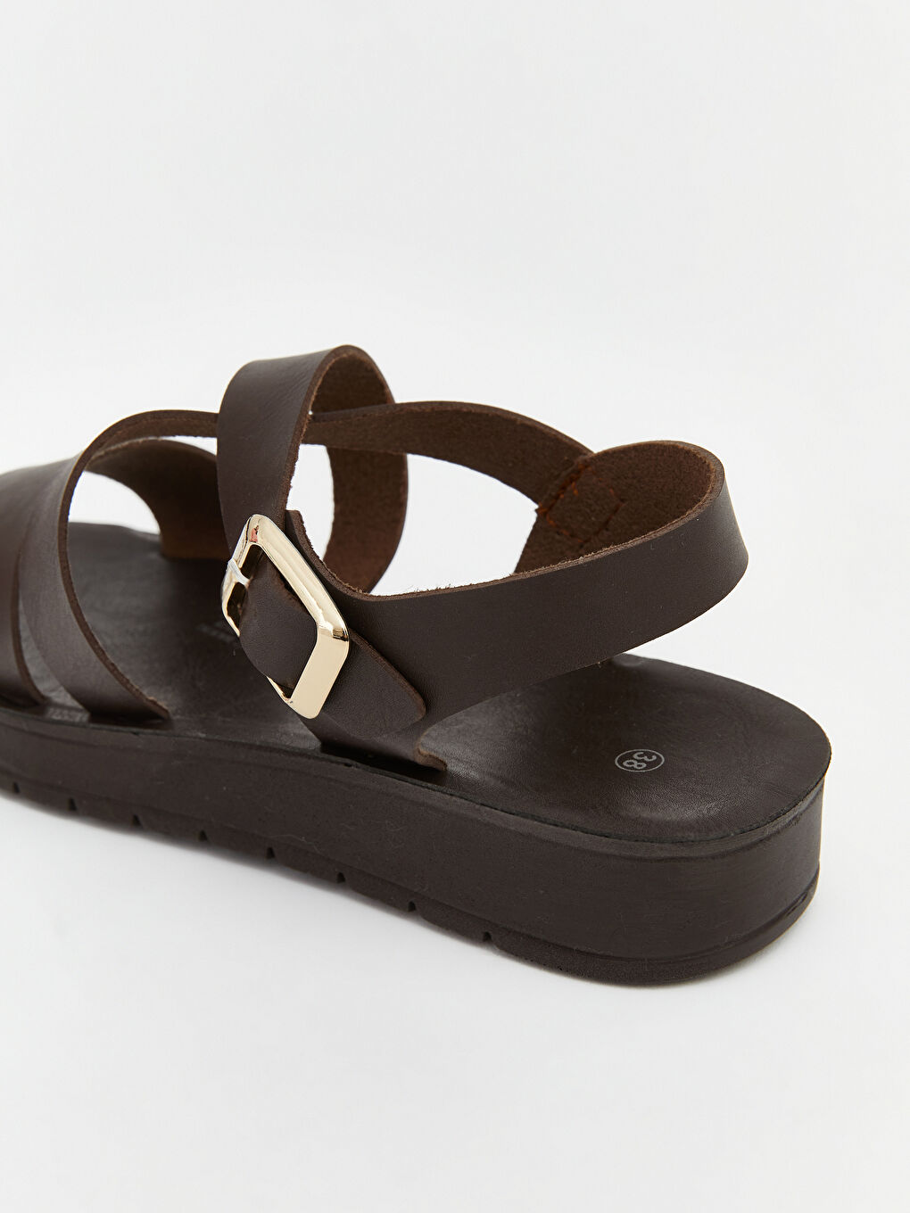 Kahverengi Deri Görünümlü Kadın Sandalet-4