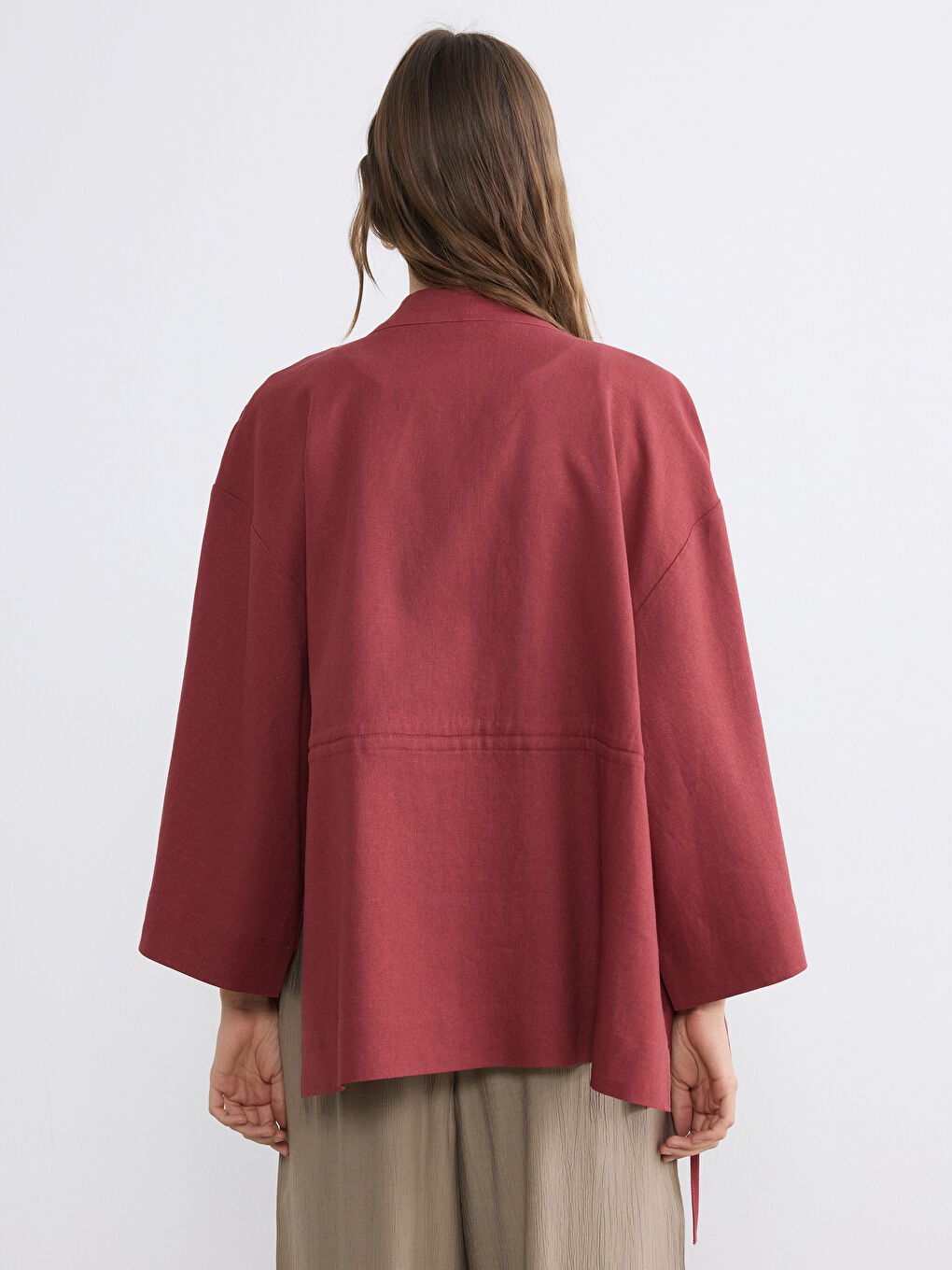 Shawl Collar Linen Blend Women's Kimono-3