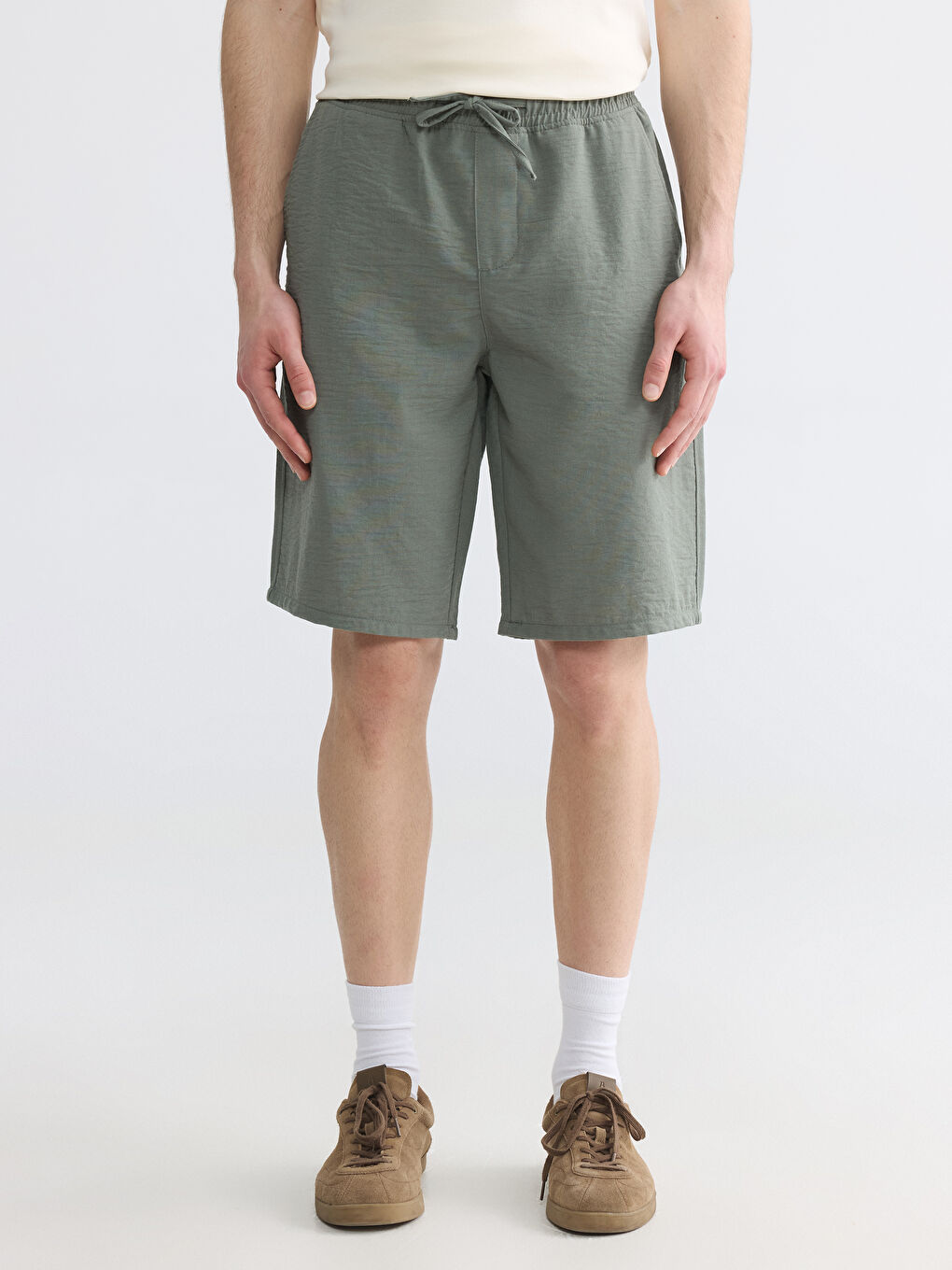 Regular Fit Linen Look Men's Shorts-1