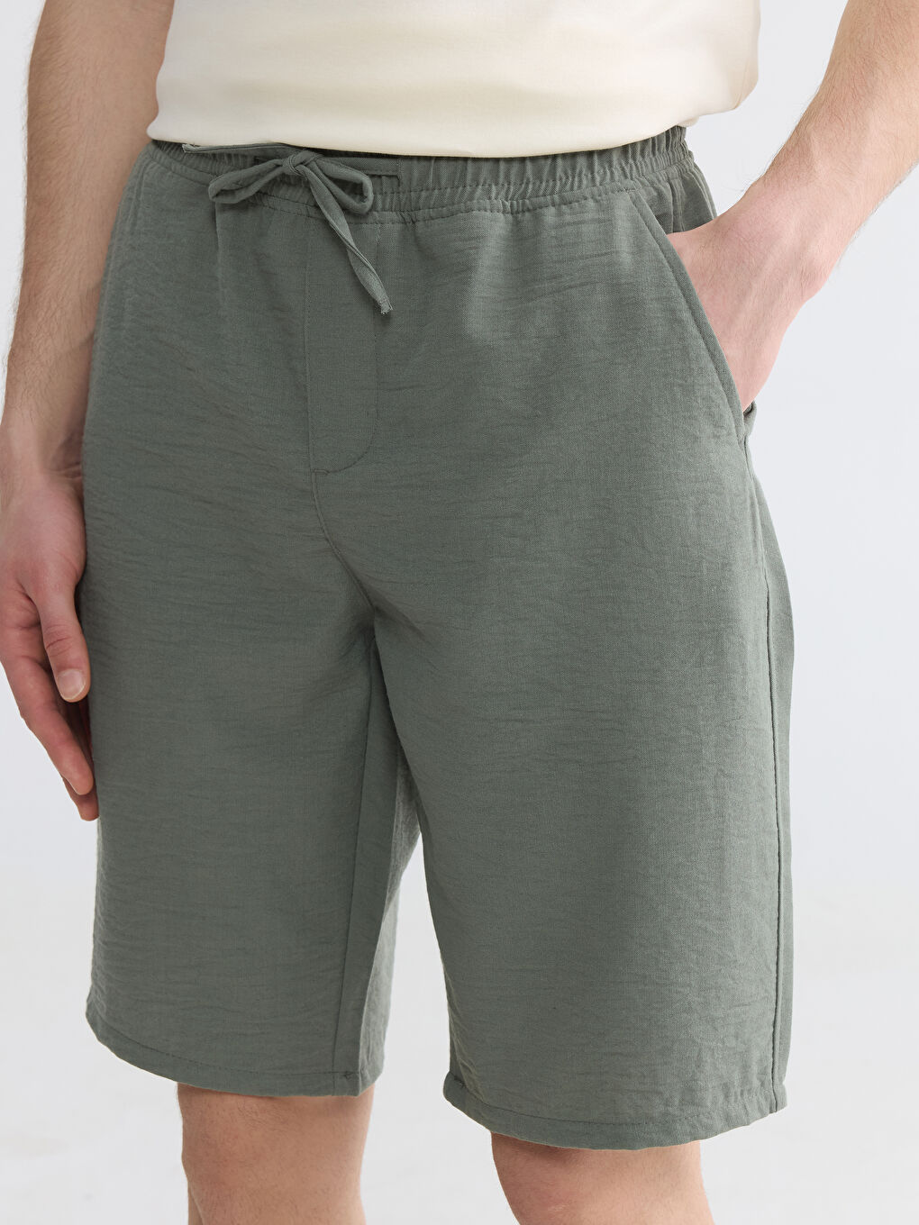 Regular Fit Linen Look Men's Shorts-2