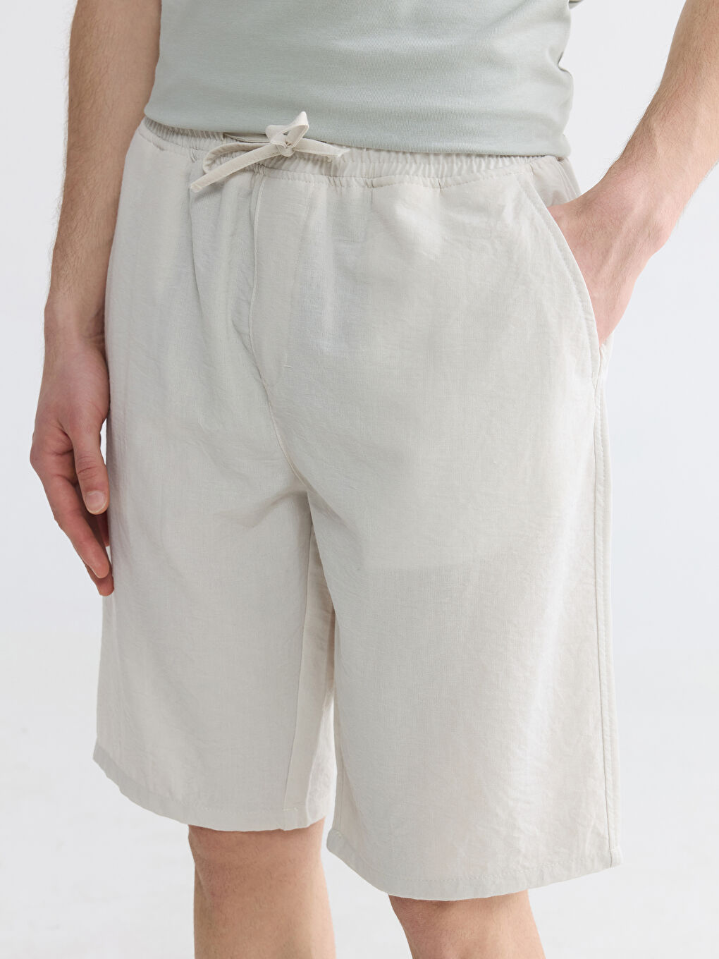 Regular Fit Linen Look Men's Shorts-2