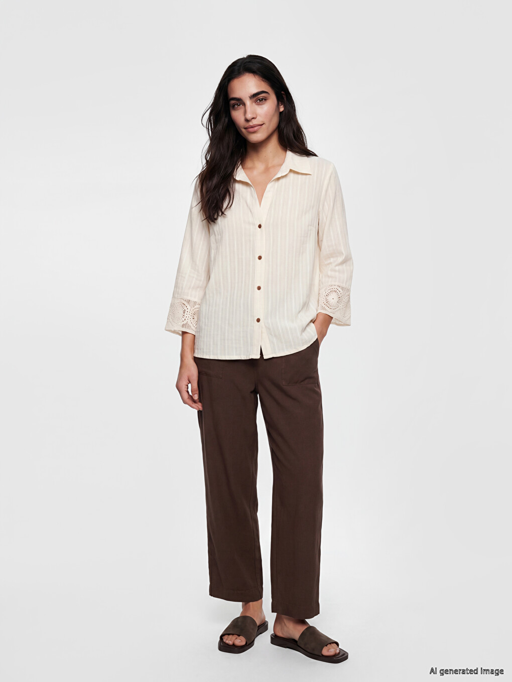 Lace Detailed Striped Women's Shirt-1