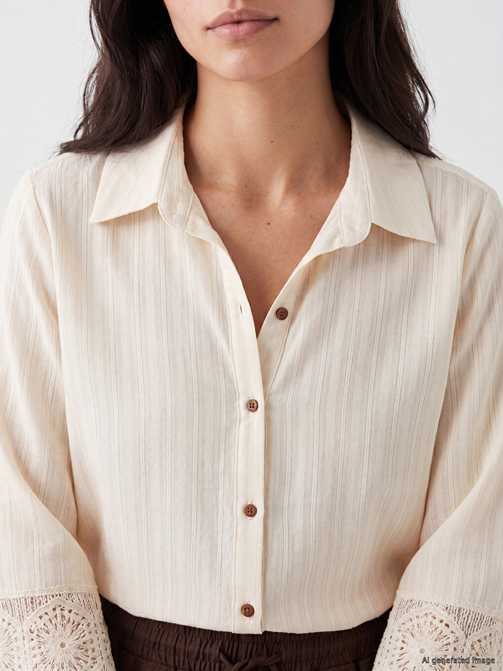 Lace Detailed Striped Women's Shirt-2