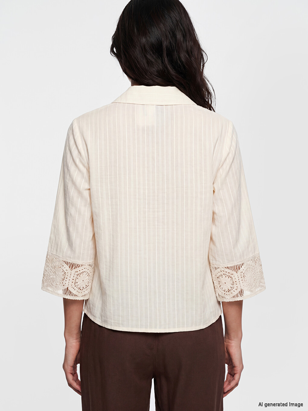 Lace Detailed Striped Women's Shirt-3