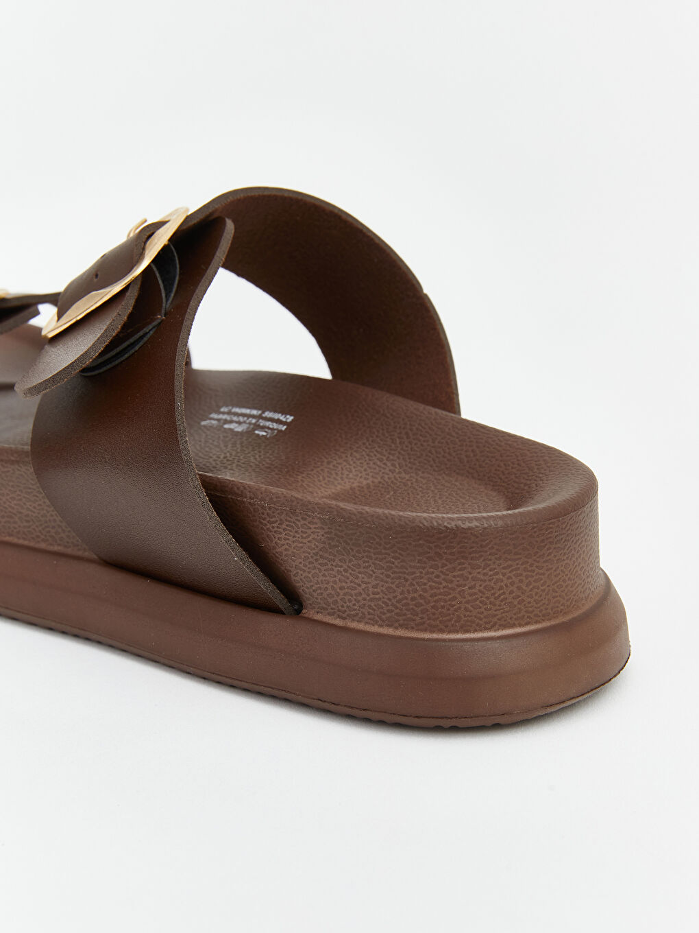 Kahverengi  Deri Görünümlü Çift Bantlı Kadın Terlik-4