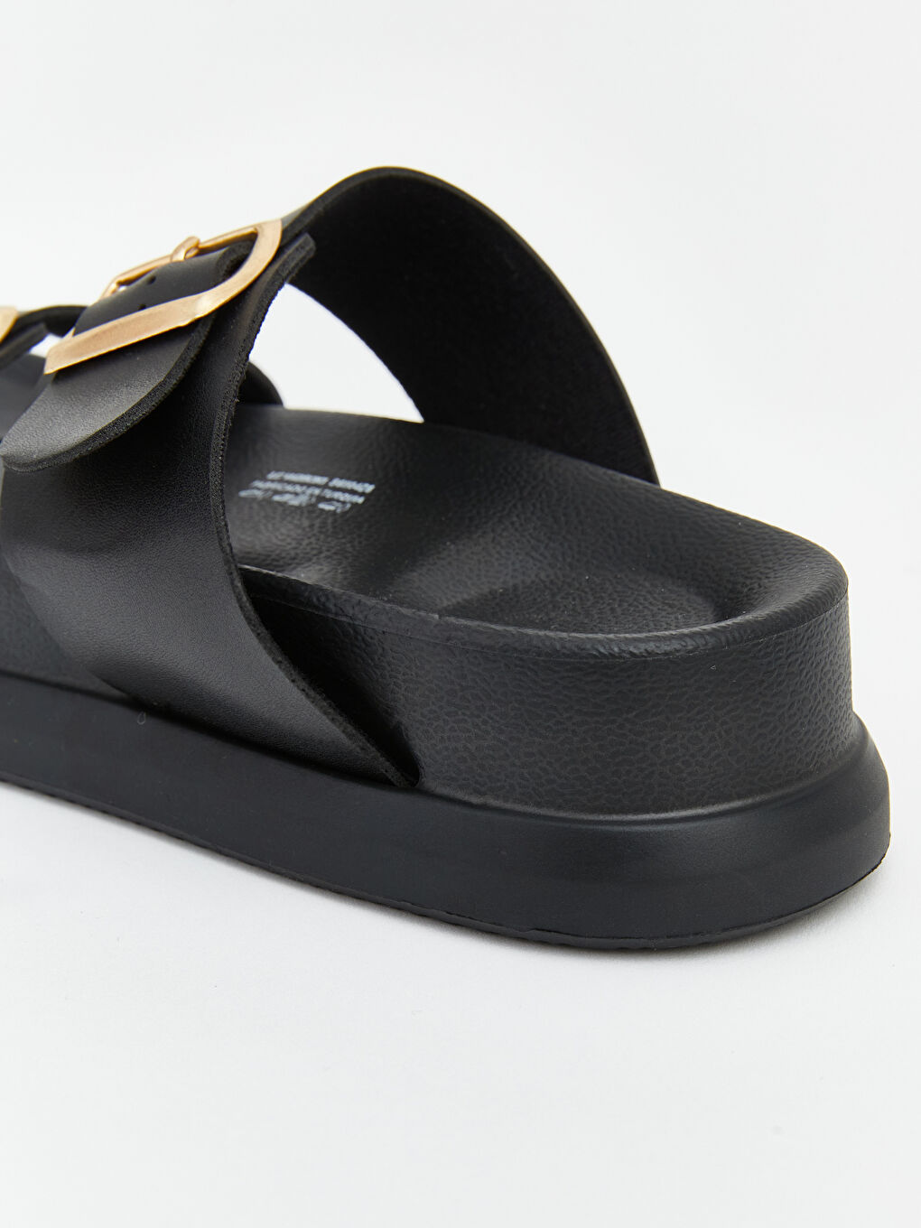 Siyah  Deri Görünümlü Çift Bantlı Kadın Terlik-4