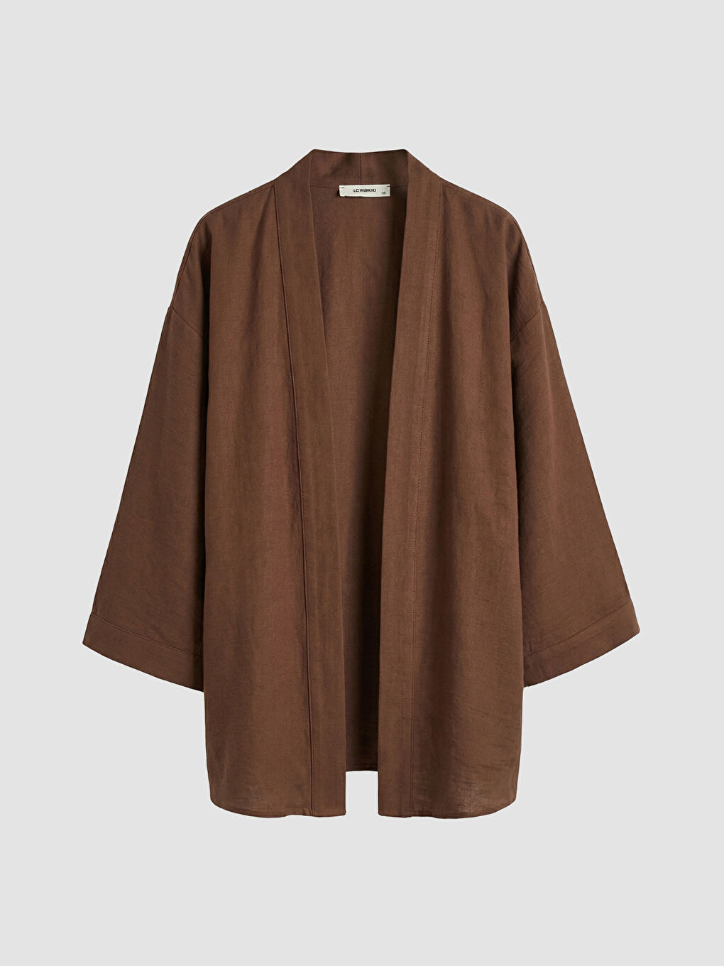 Kahverengi Şal Yaka Oversize Kadın Kimono-4