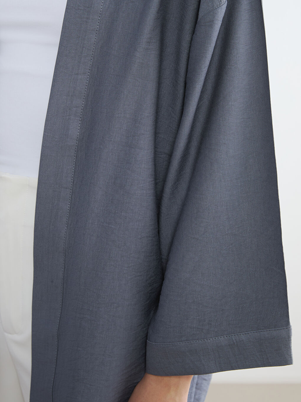 Gri Şal Yaka Oversize Kadın Kimono-2