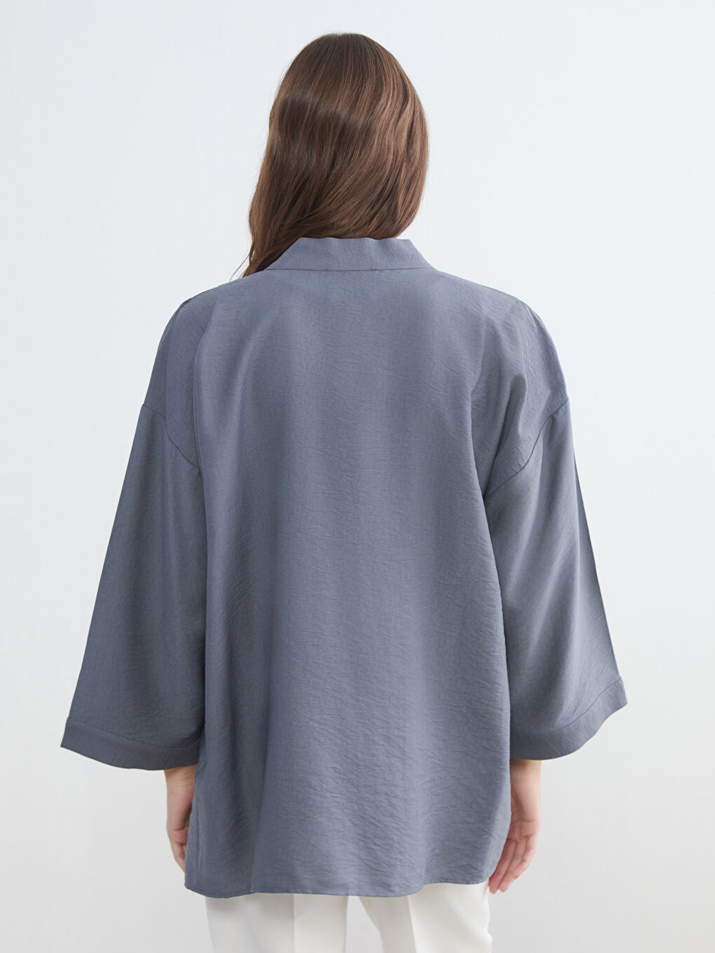 Gri Şal Yaka Oversize Kadın Kimono-3