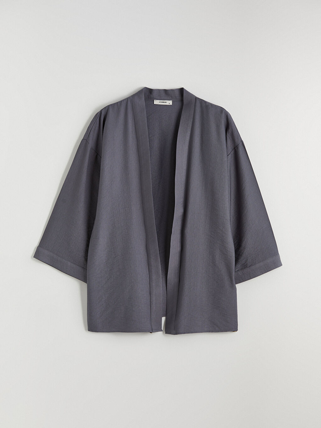 Gri Şal Yaka Oversize Kadın Kimono-4
