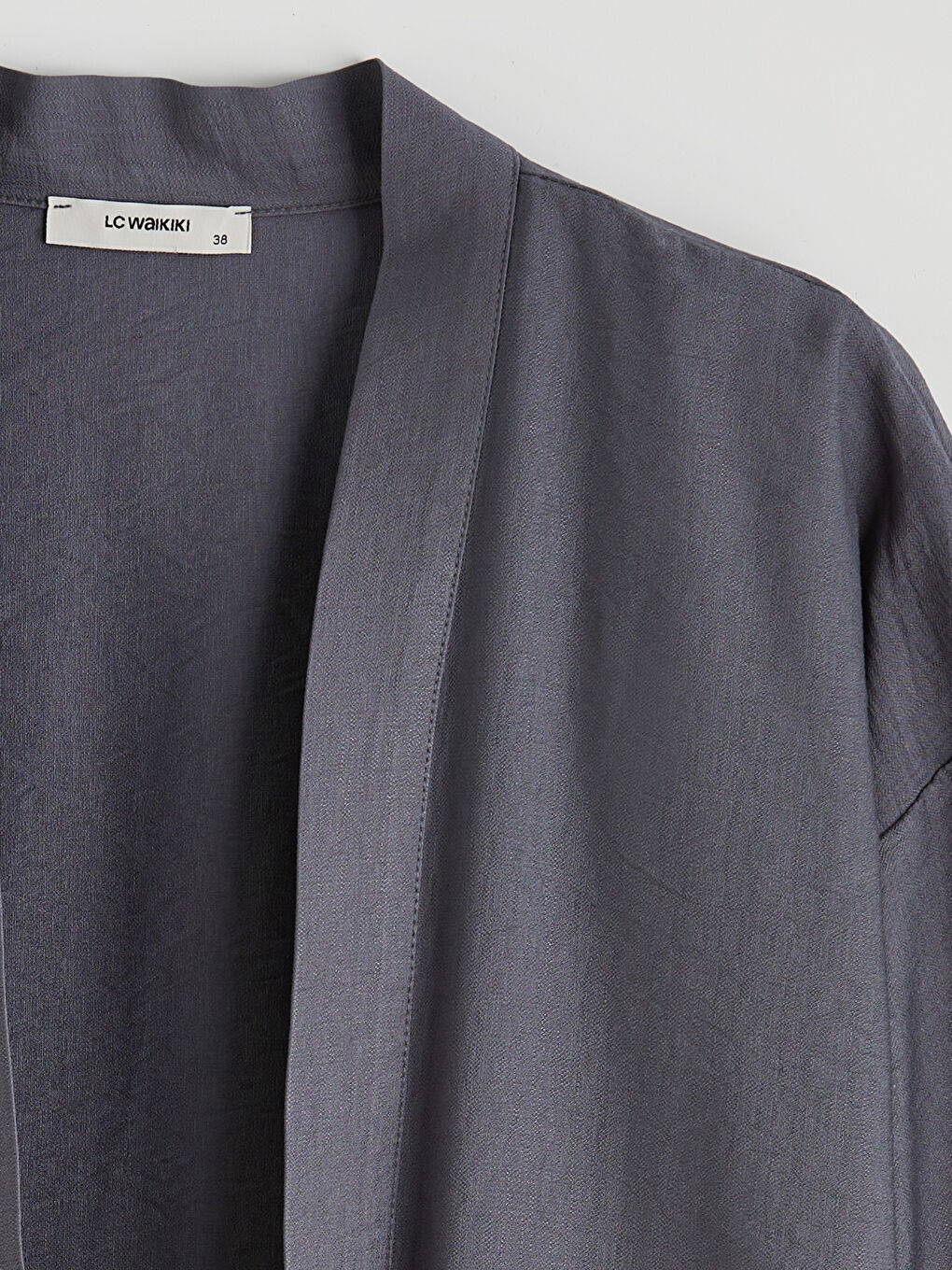 Gri Şal Yaka Oversize Kadın Kimono-5