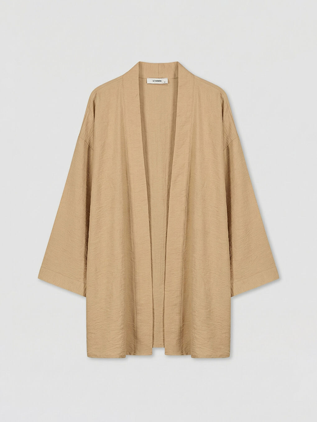 Bej Şal Yaka Oversize Kadın Kimono-4