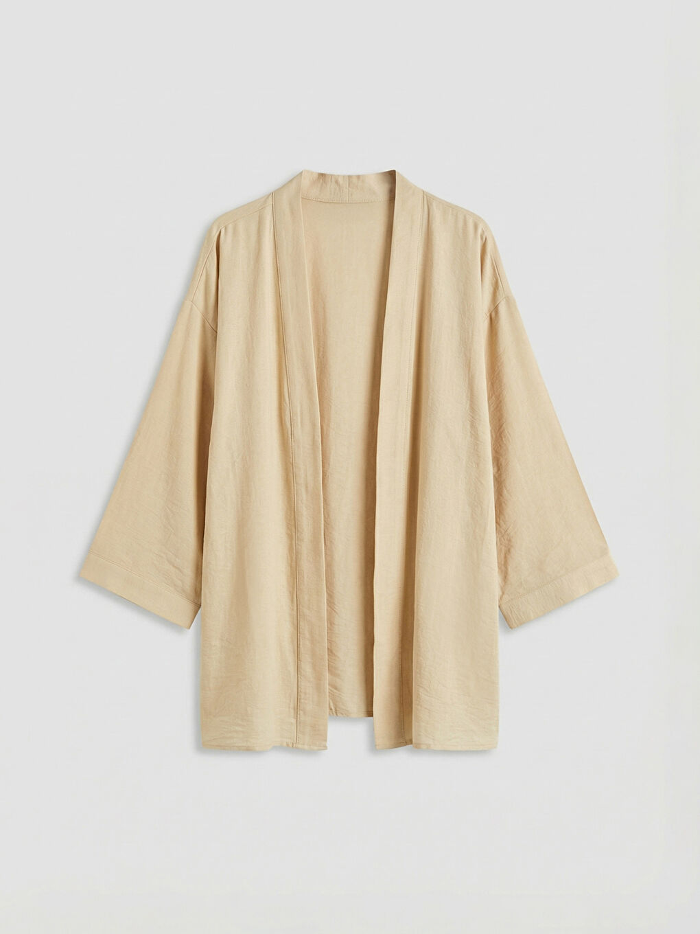 Bej Şal Yaka Oversize Kadın Kimono-4