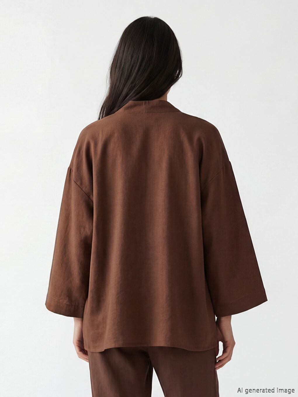 Kahverengi Şal Yaka Oversize Kadın Kimono-3