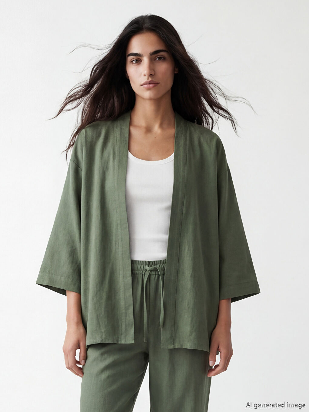 Yeşil Şal Yaka Oversize Kadın Kimono