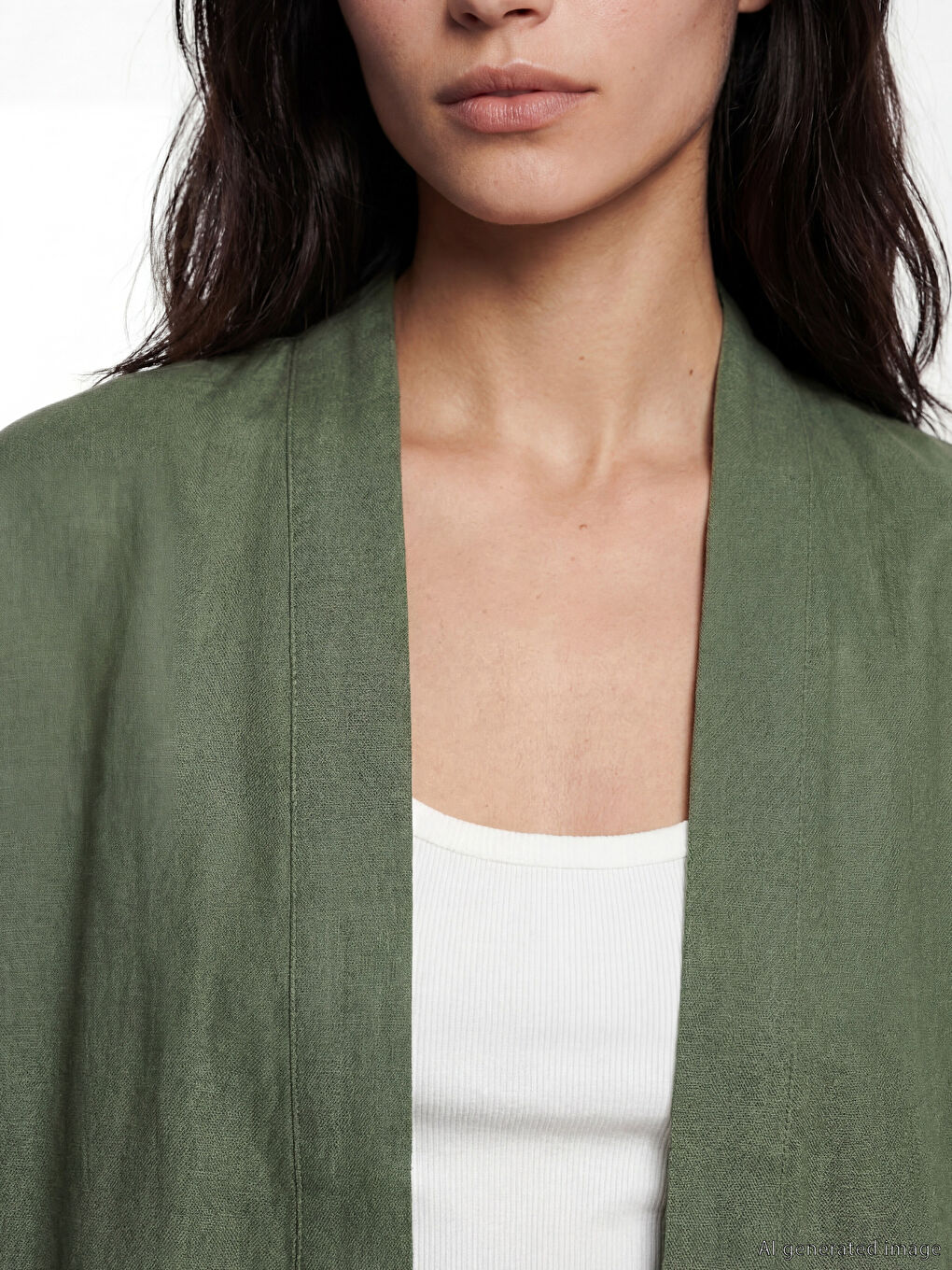 Yeşil Şal Yaka Oversize Kadın Kimono-2