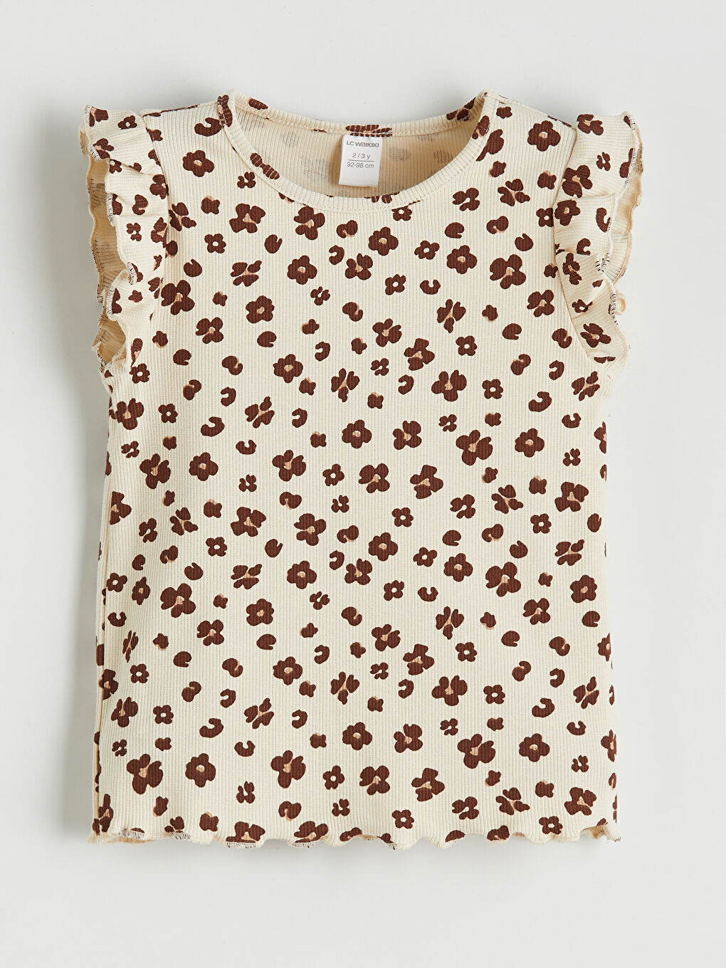 Bej Bisiklet Yaka Çiçekli Kız Çocuk Bluz