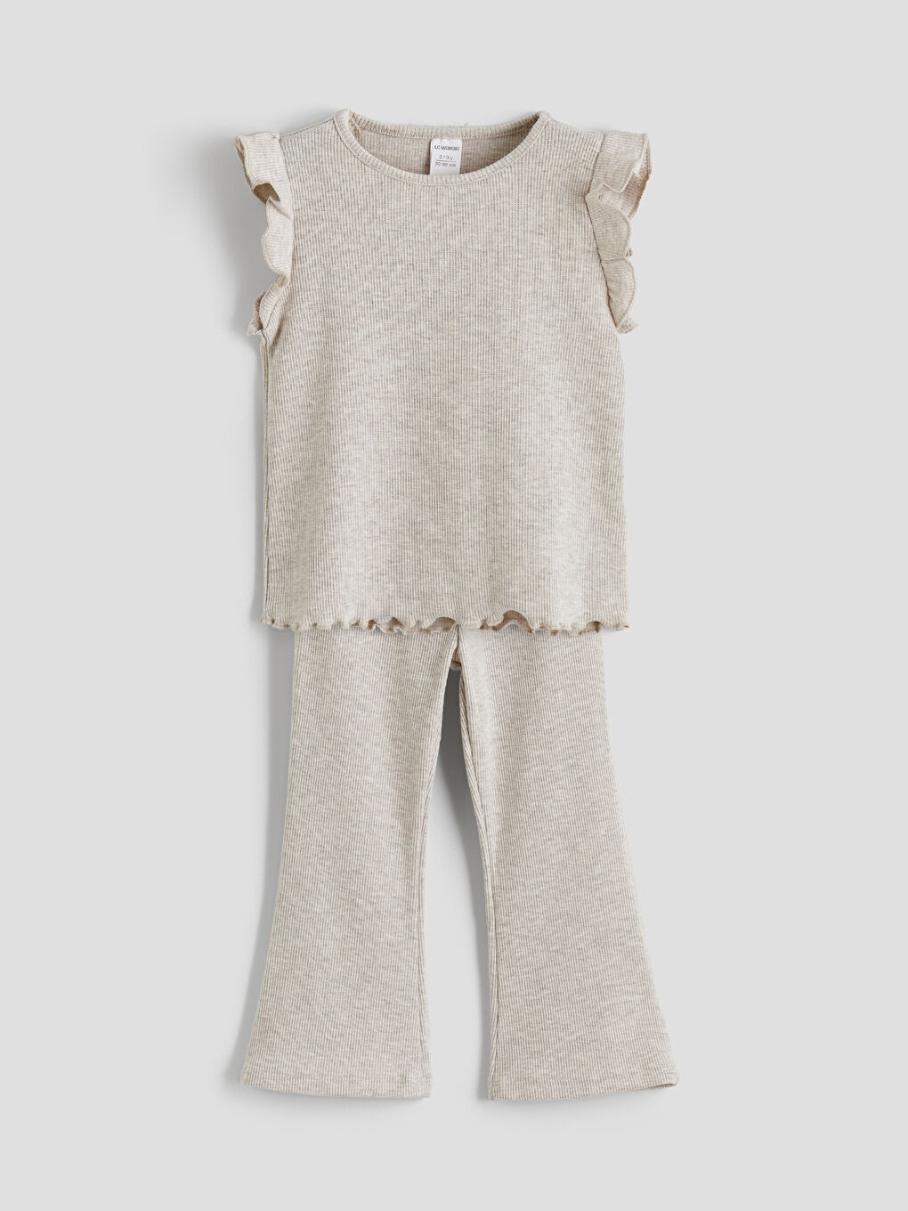 Bej Fırfır Detaylı Kız Çocuk Bluz ve Tayt