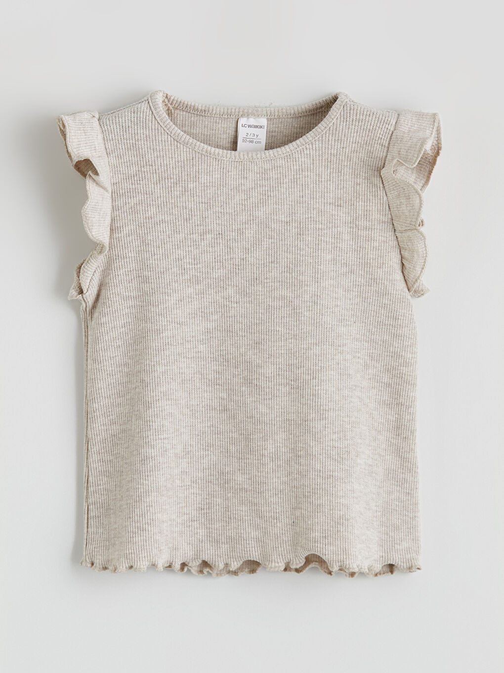 Bej Fırfır Detaylı Kız Çocuk Bluz ve Tayt-1