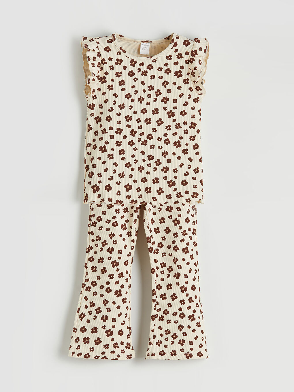 Bej Çiçek Desenli Kız Çocuk Bluz ve Tayt
