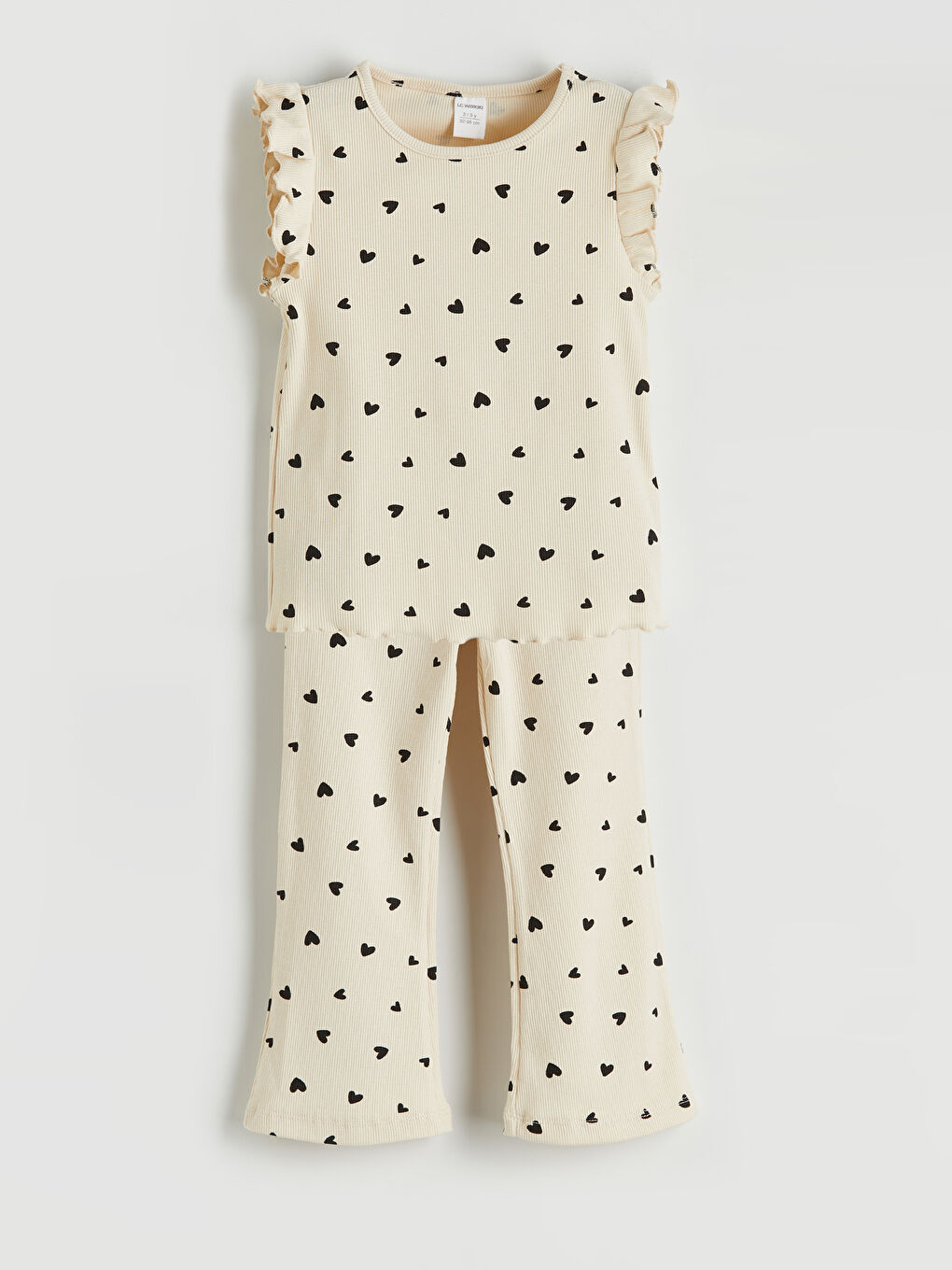 Bej Kalp Baskılı Kız Çocuk Bluz ve Tayt