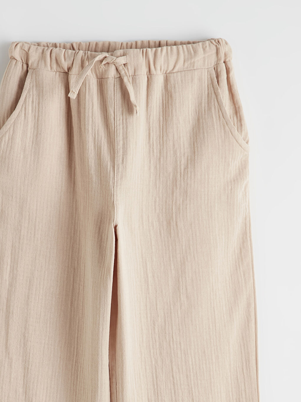 Bej Beli Lastikli Kız Çocuk Pantolon-1