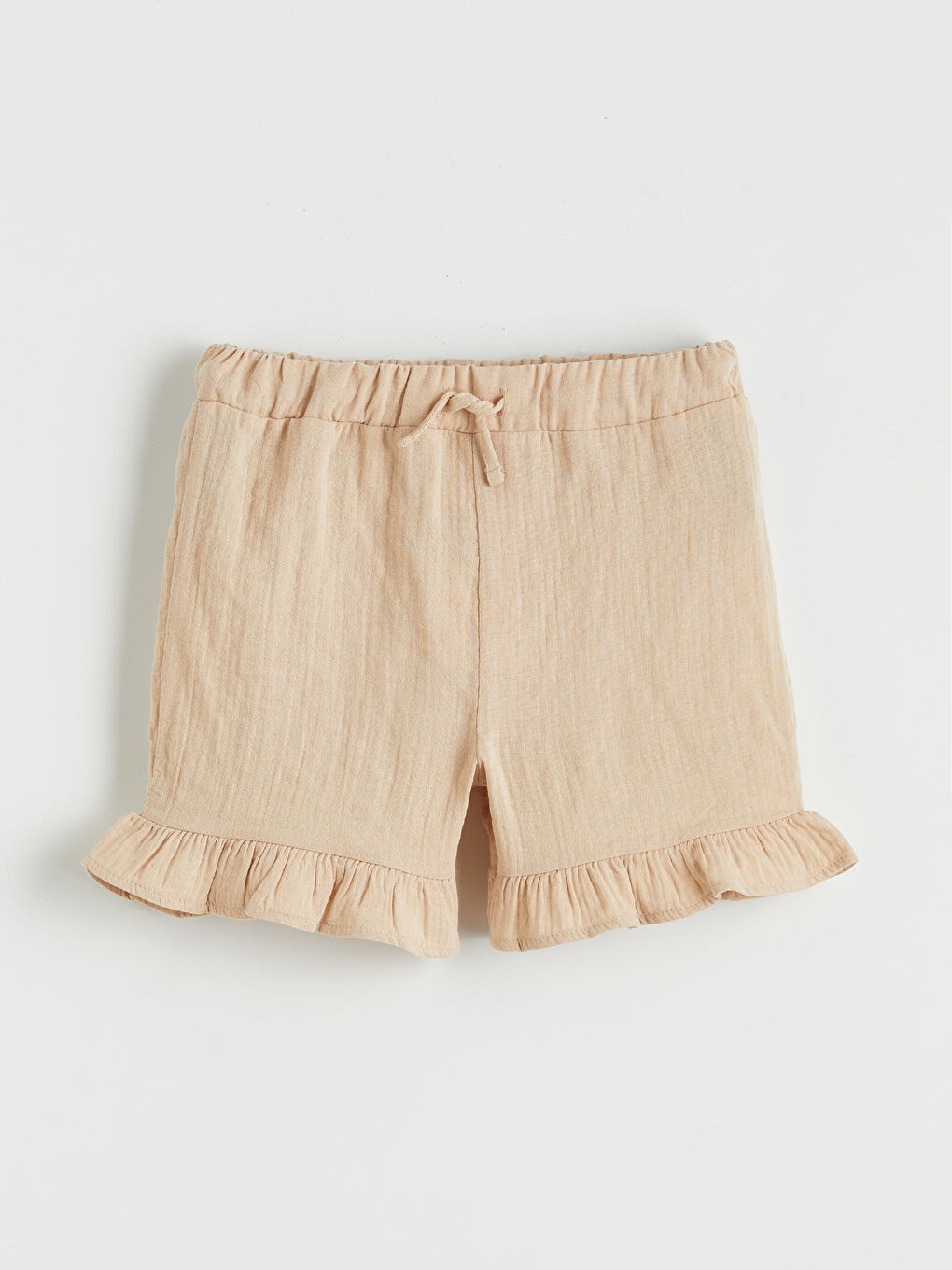 Bej Fırfır Detaylı Kız Çocuk Şort