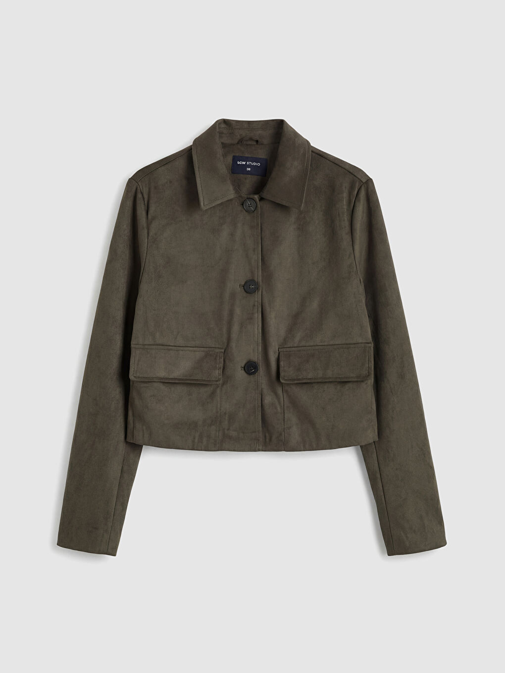 Haki Gömlek Yaka Süet Görünümlü Kadın Ceket-5