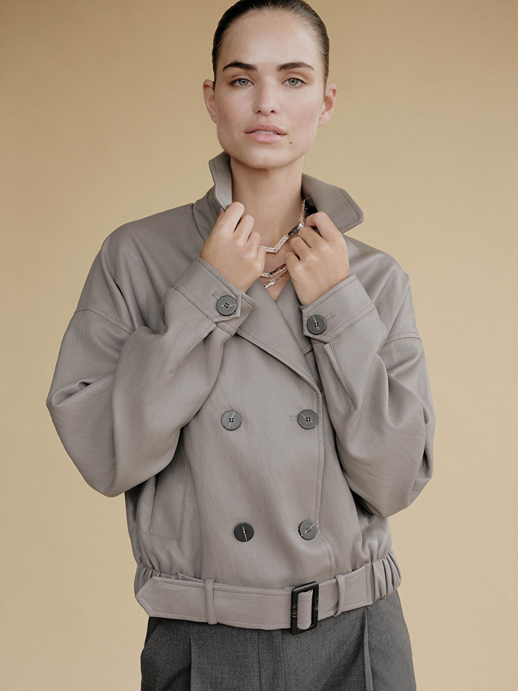 Double Breasted Faux Leather Jacket-1