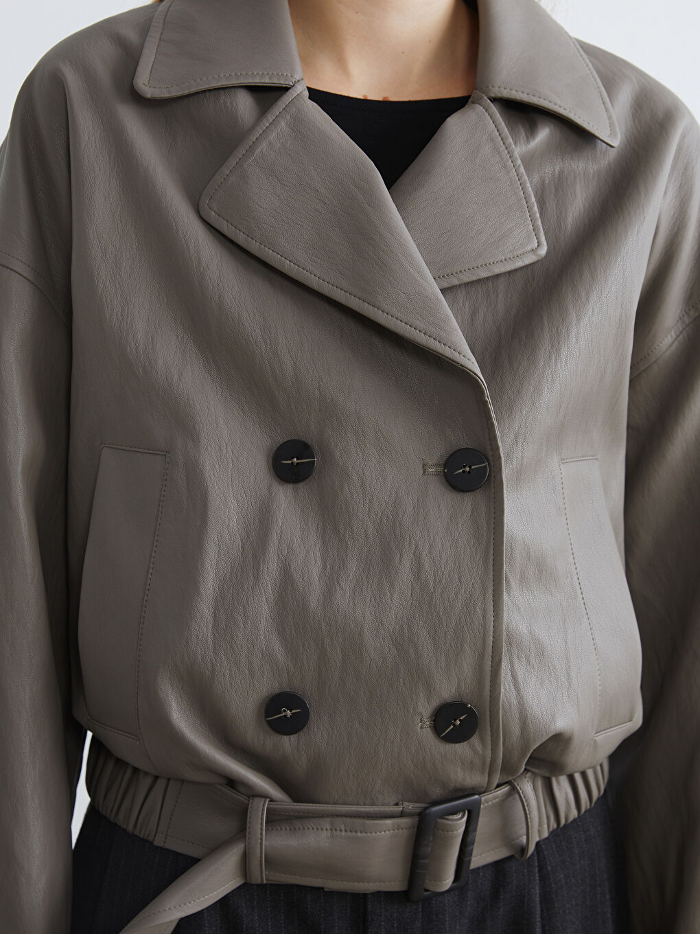 Double Breasted Faux Leather Jacket-4