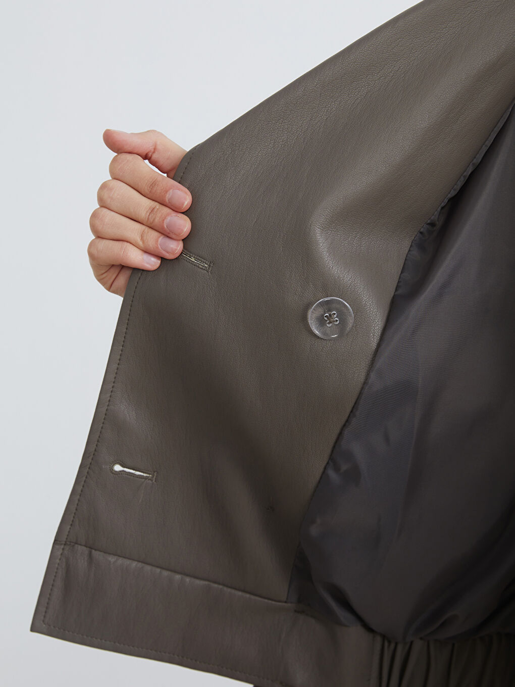 Double Breasted Faux Leather Jacket-5