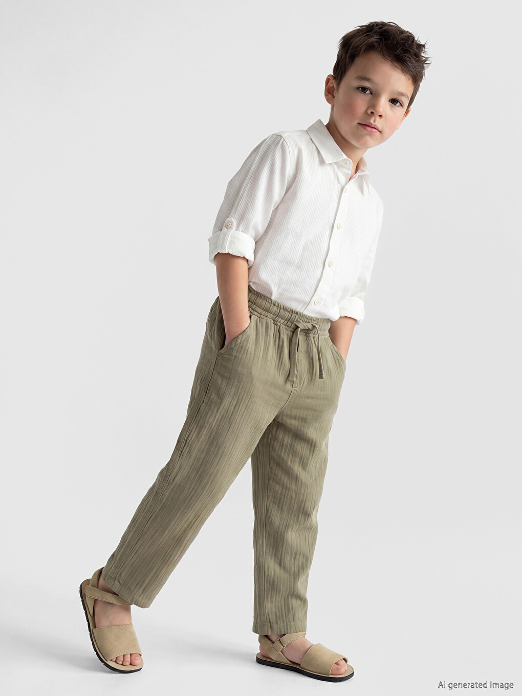 Elastic Waist Muslin Boys' Trousers-1