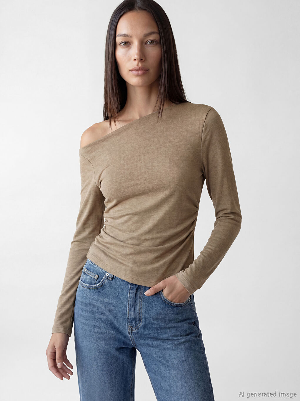 بلوزة مجعدة بفتحة رقبة واسعة