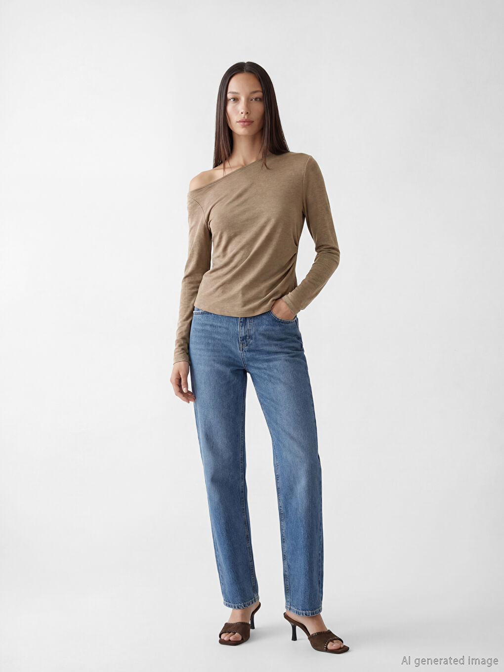 بلوزة مجعدة بفتحة رقبة واسعة-2