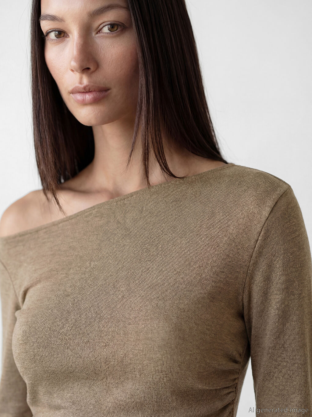 بلوزة مجعدة بفتحة رقبة واسعة-3