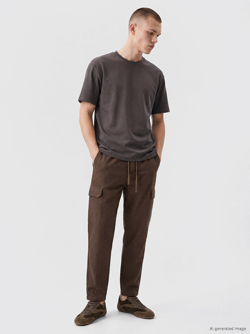 Man Brown Cargo Trousers-1