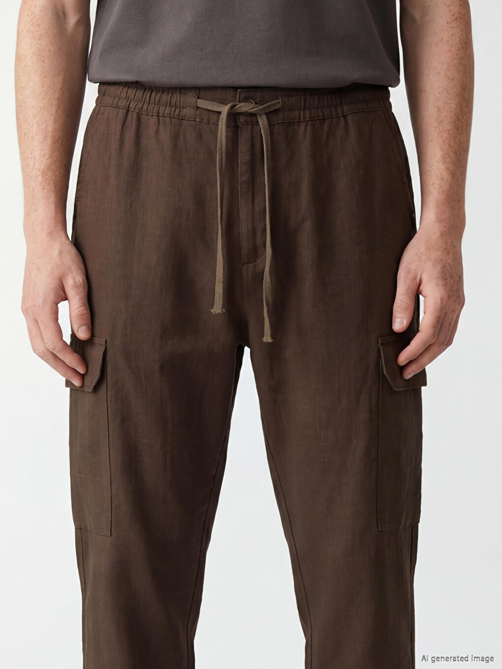 Man Brown Cargo Trousers-2