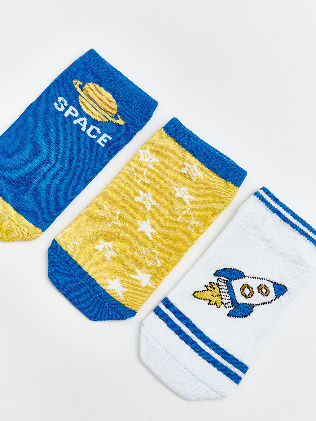 Lacivert Desenli Erkek Çocuk Patik Çorap 3'lü-1