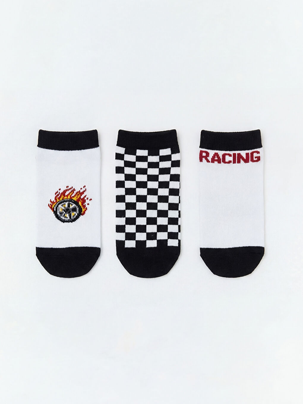 Beyaz Desenli Erkek Çocuk Patik Çorap 3'lü-1