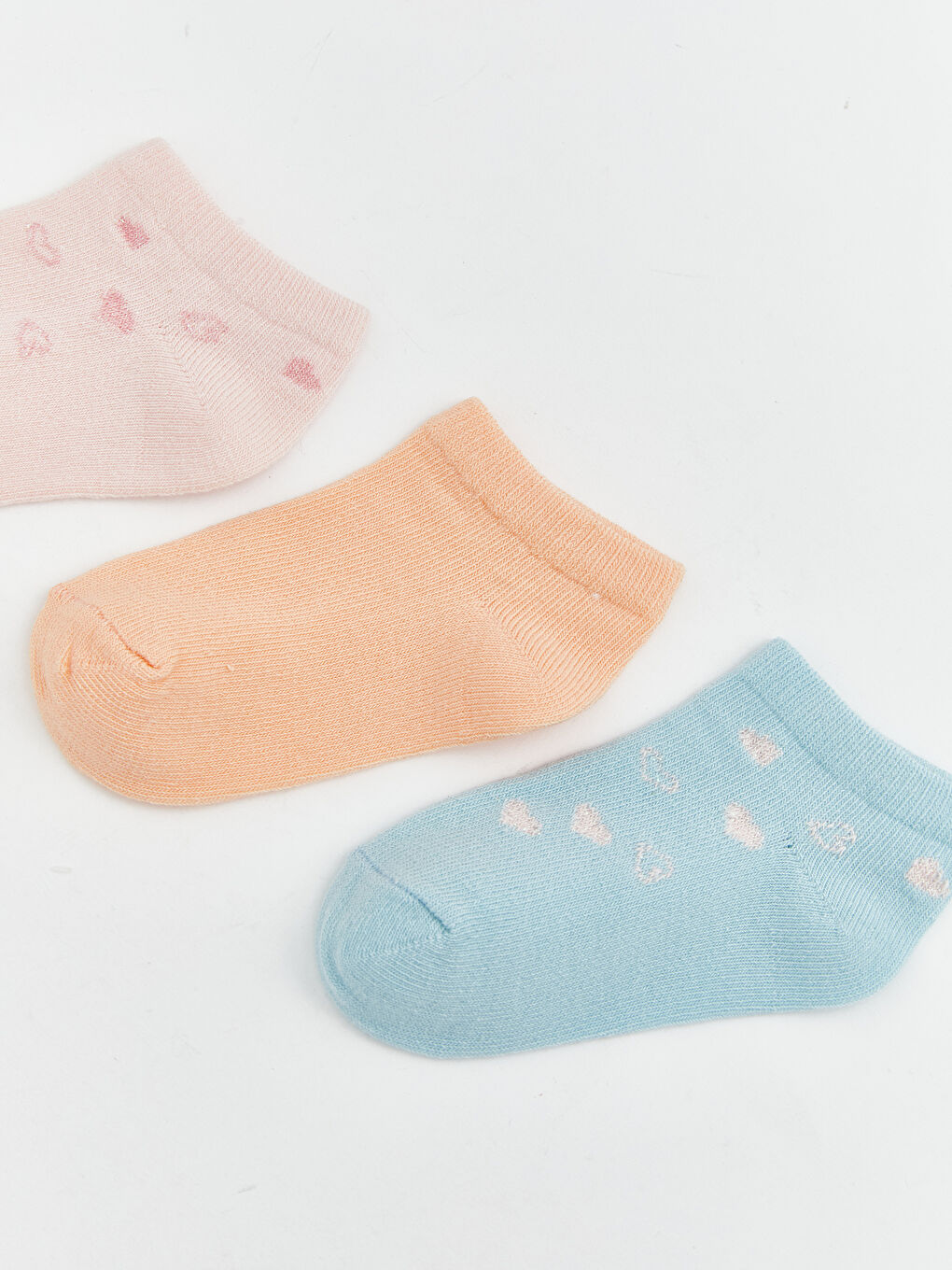 Pembe Kalp Desenli Kız Çocuk Patik Çorap 3'lü-1
