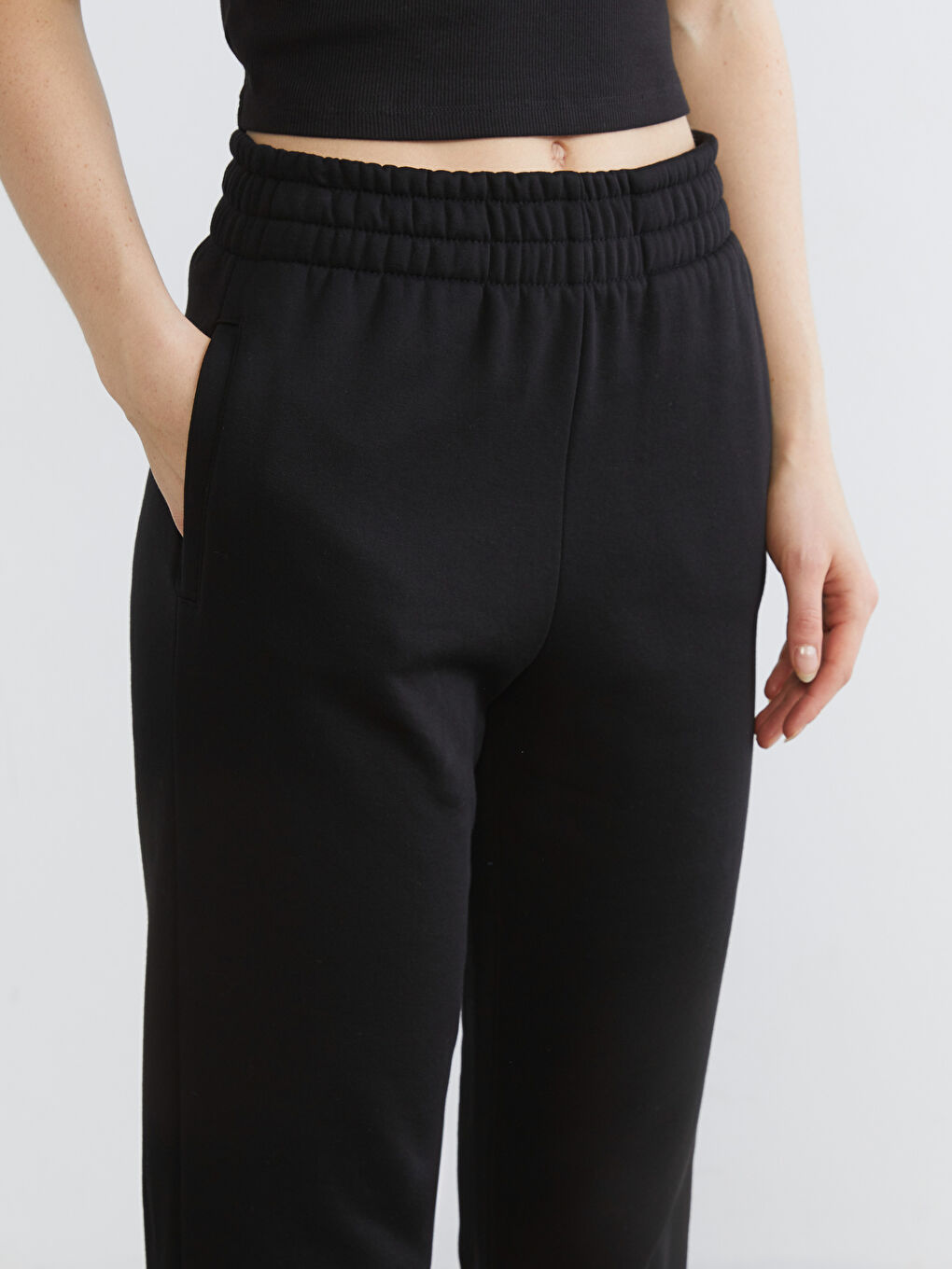 Siyah Beli Lastikli Kadın Kalın Jogger Eşofman Altı-2