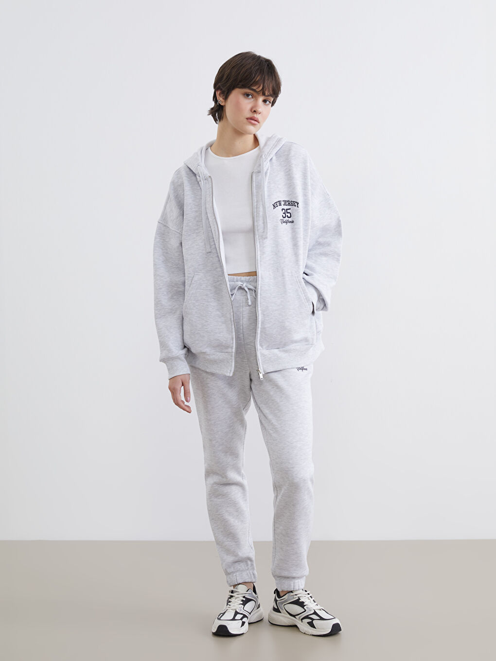 Woman GREY Zip-Up Sweatshirt-1