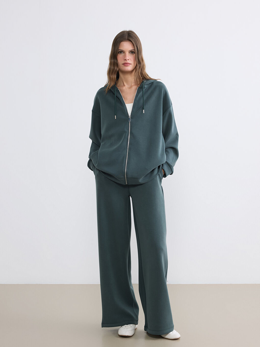 Yeşil Beli Lastikli Modal Karışımlı Kadın Eşofman Altı