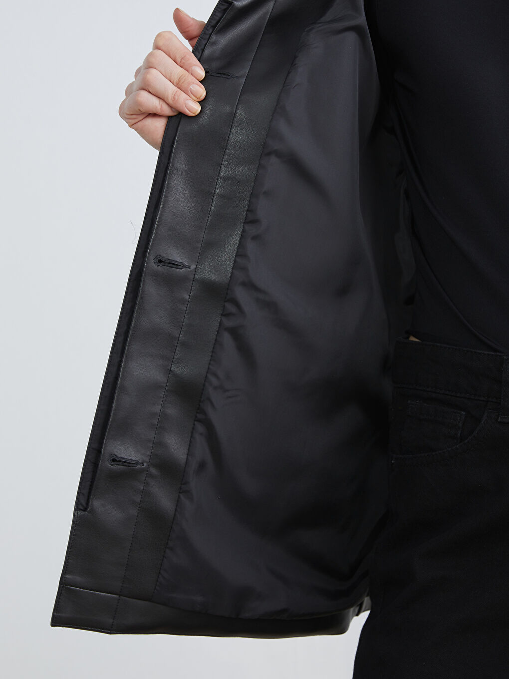 Shirt Collar Women's Leather Look Jacket-3