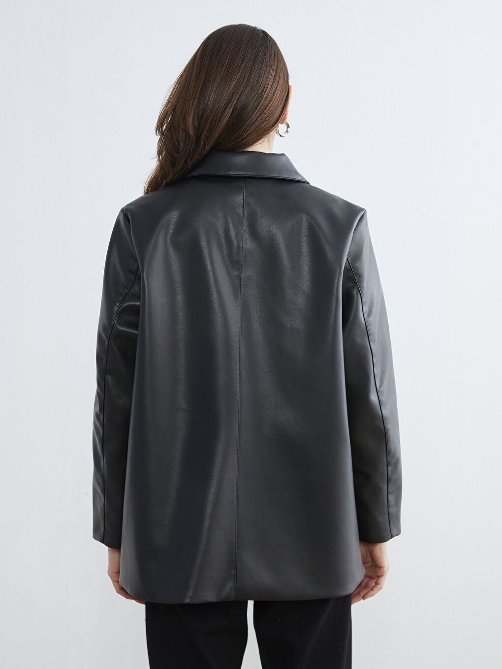 Shirt Collar Women's Leather Look Jacket-4
