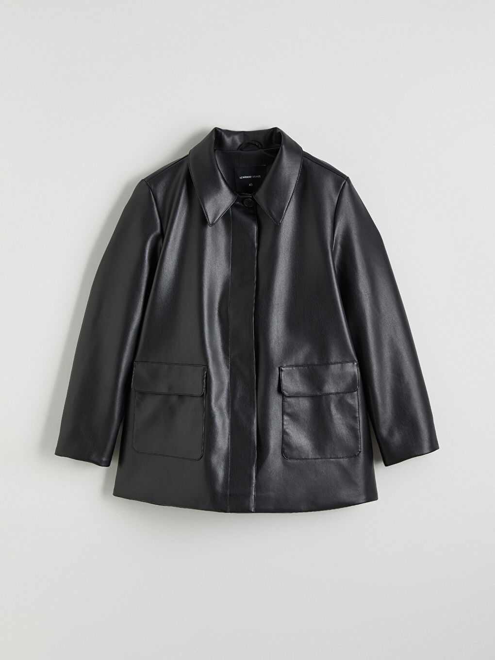 Shirt Collar Women's Leather Look Jacket-6