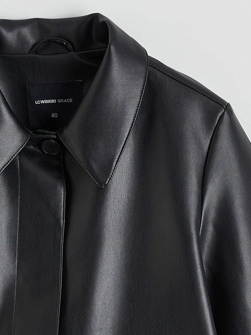 Shirt Collar Women's Leather Look Jacket-7