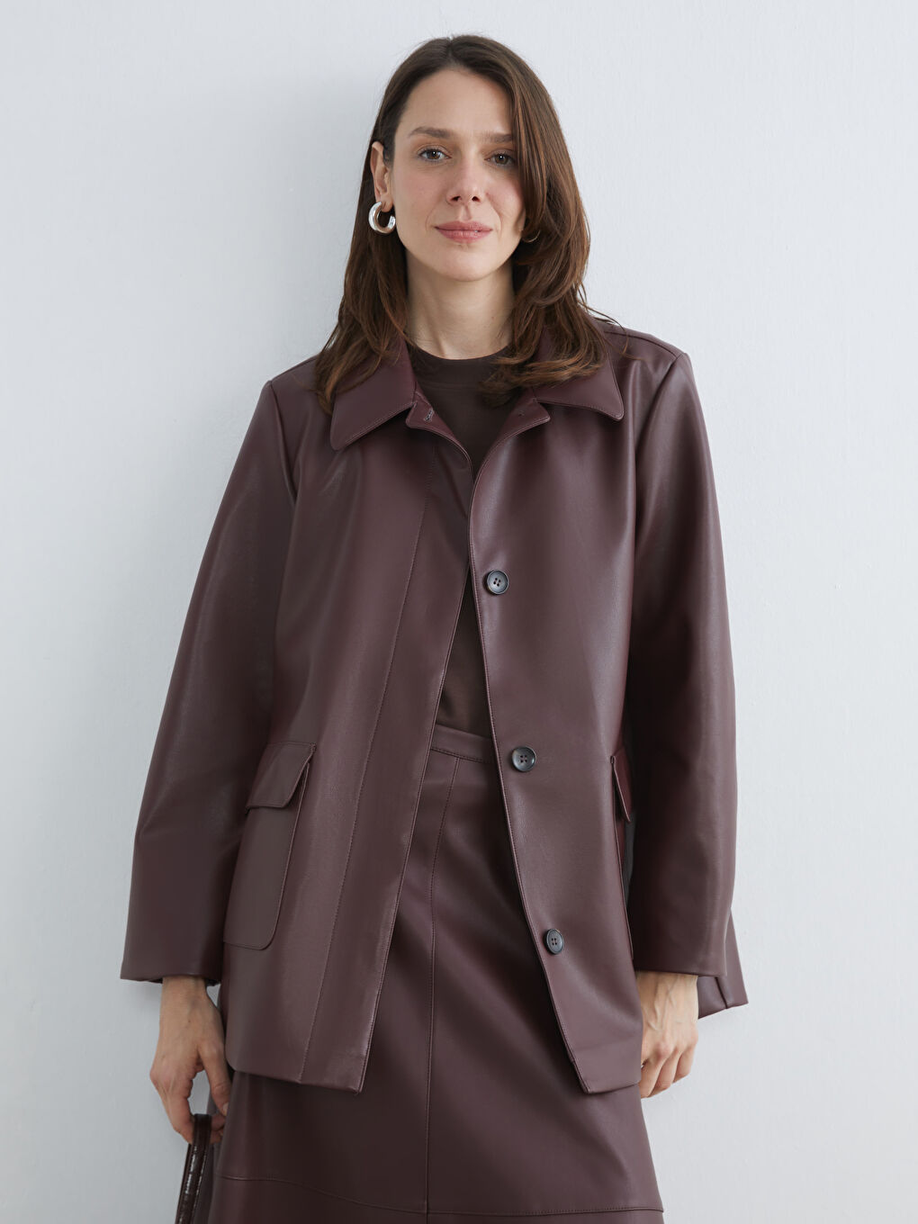 Shirt Collar Women's Leather Look Jacket